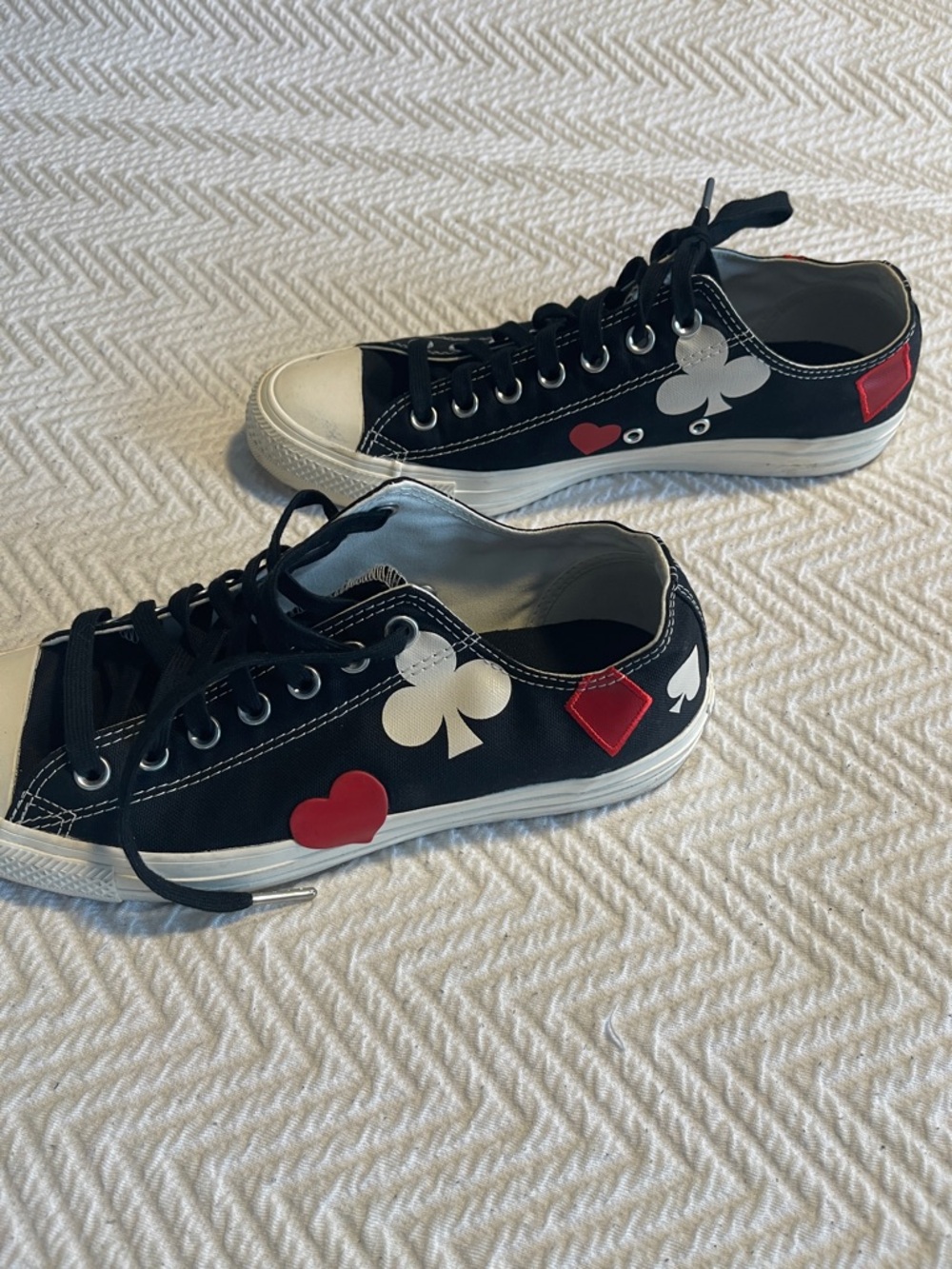 Converse Black Low-Top Sneakers with Red and White Card Motifs